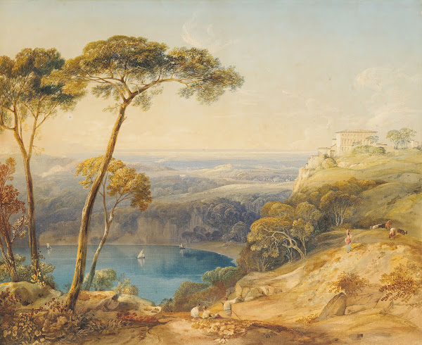 Lake Nemi with Pontine Marshes in the Background c1820   1855