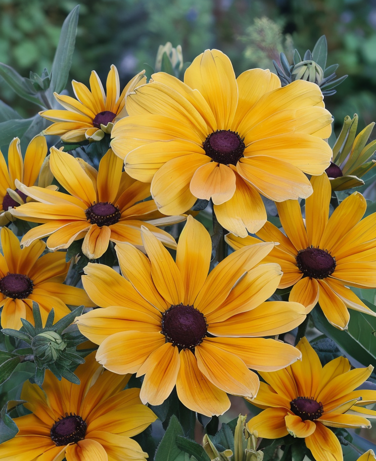 Rudbeckia hirta Indian Summer in piena fioritura con petali gialli e centro scuro