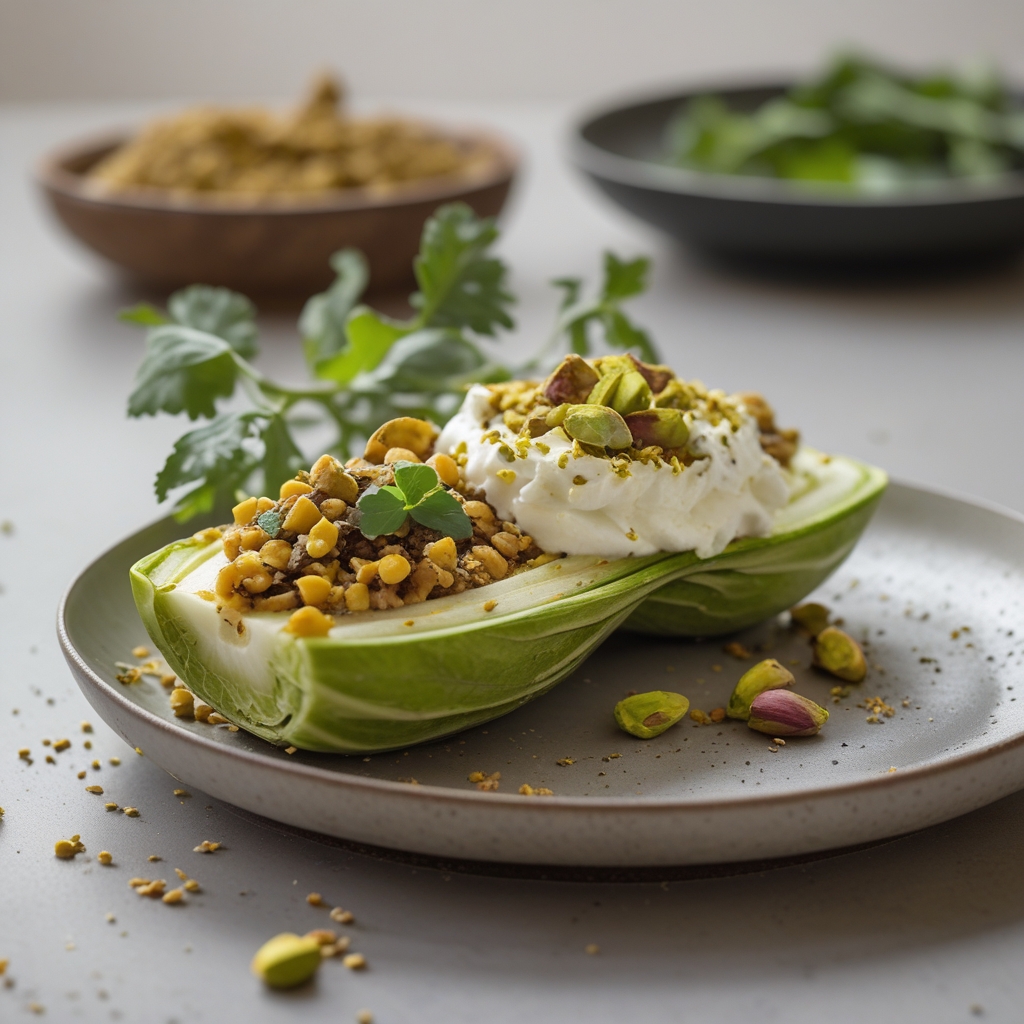 Final Za'atar-Spiced Lentil & Rice Stuffed Kohlrabi Bake with Whipped Feta Swirl & Pistachio Crunch