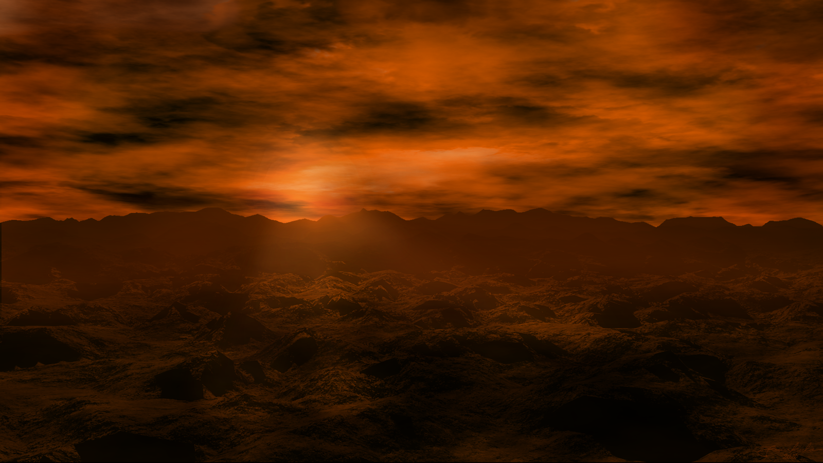 Desolate Alien Planet Sunset - Digital Art 4K Wallpaper (3840x2160)
