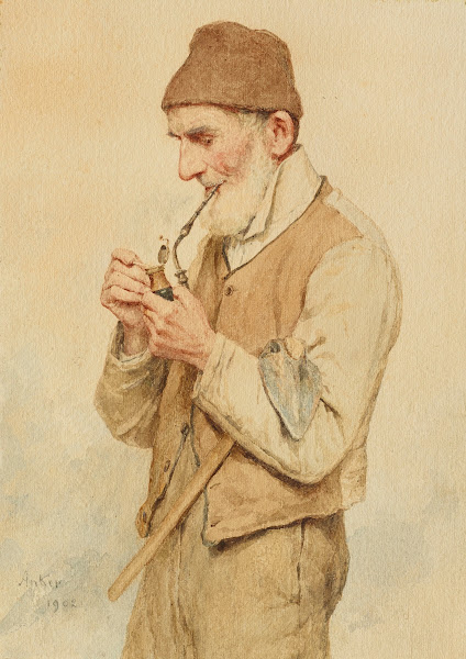 Bauer eine Pfeife anzündend 1902