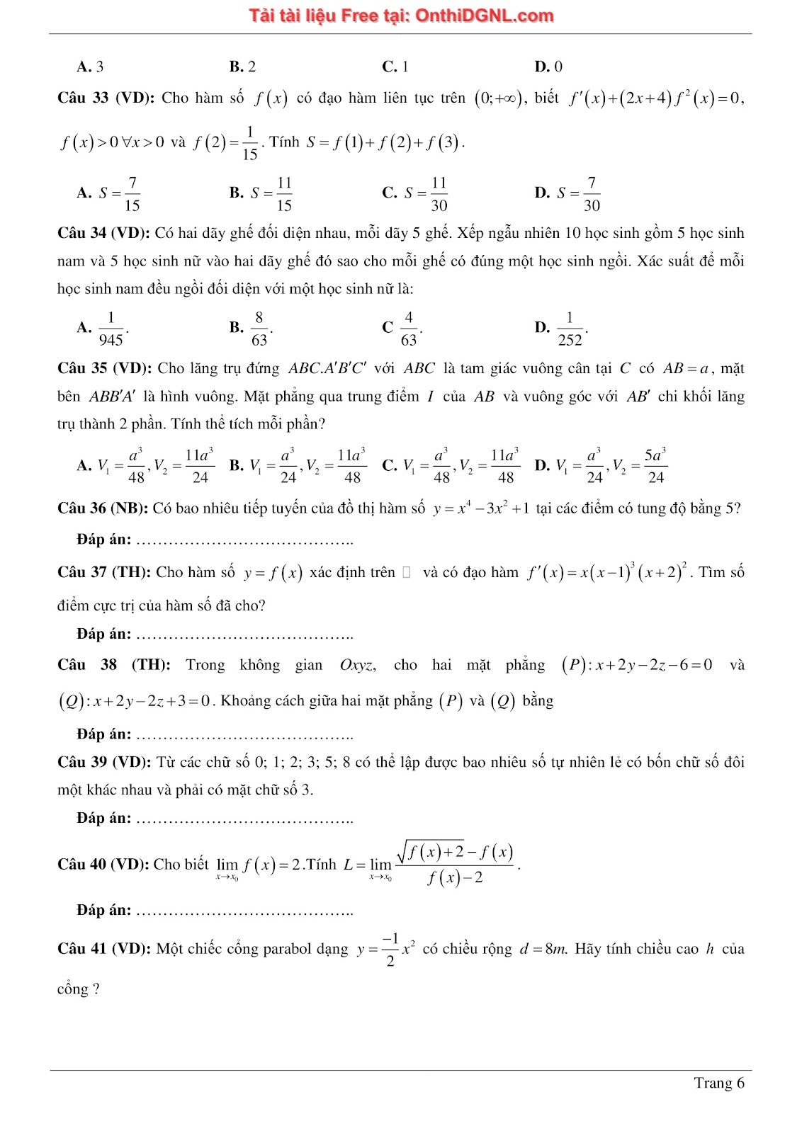 1300 bài tập môn Toán - Ôn thi ĐGNL ĐHQG Hà Nội Phần 12