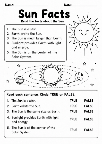 Sun Facts Worksheet