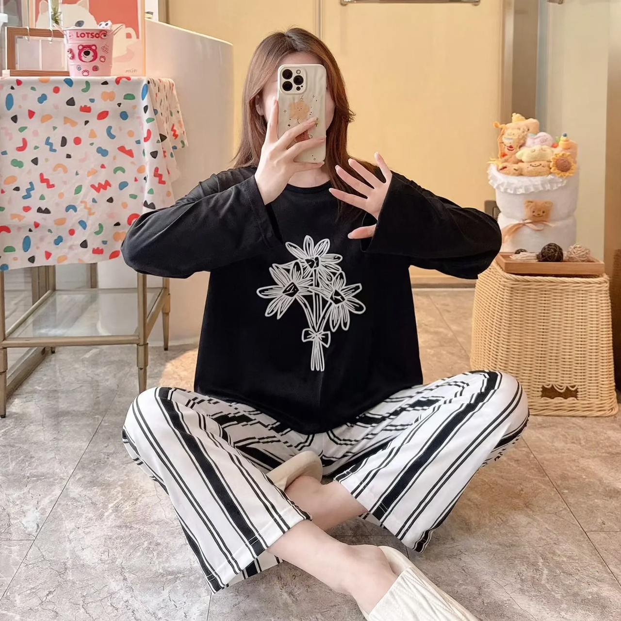 Women's Christmas Pajama, Long Sleeved, with Reindeer Motif
