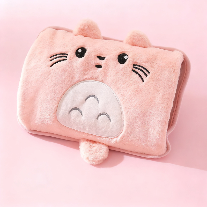 Electric hot water bottle with plush cover