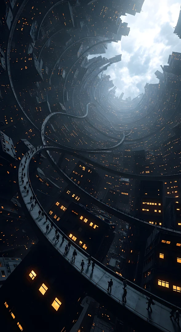 Dystopian Vertical City Spiral Architecture Sci Fi Art