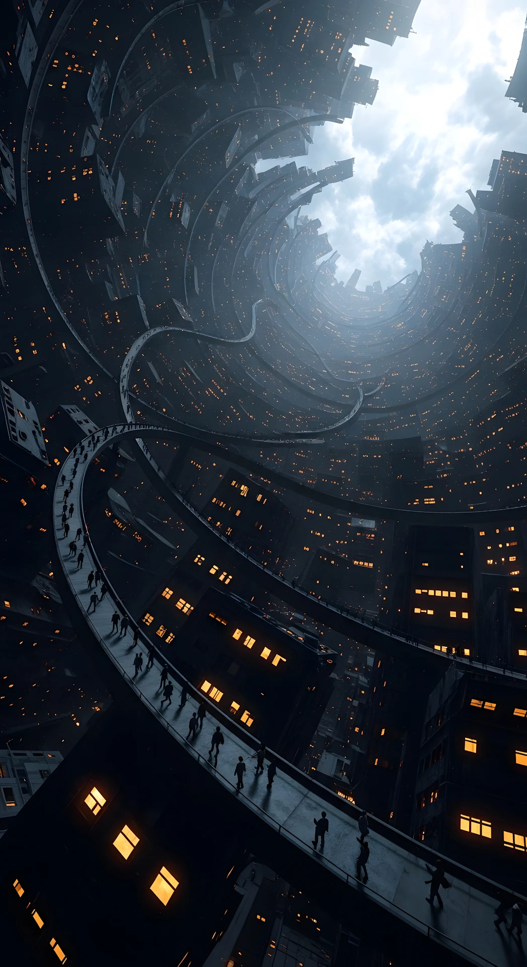 Dystopian Vertical City Spiral Architecture Sci Fi Art - Free 4K mobile Wallpaper