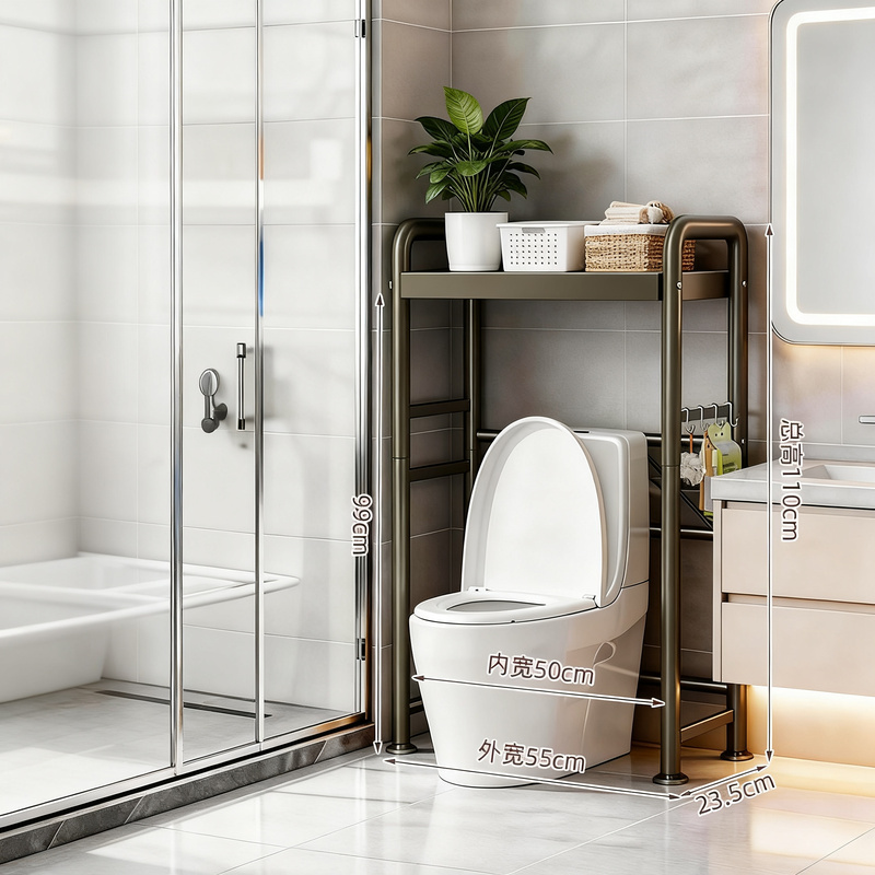 Pull-out toilet shelf, 1–3 tiers, steel frame