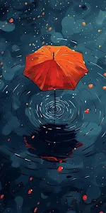 Orange Umbrella in Dark Raining Water Illustration Art