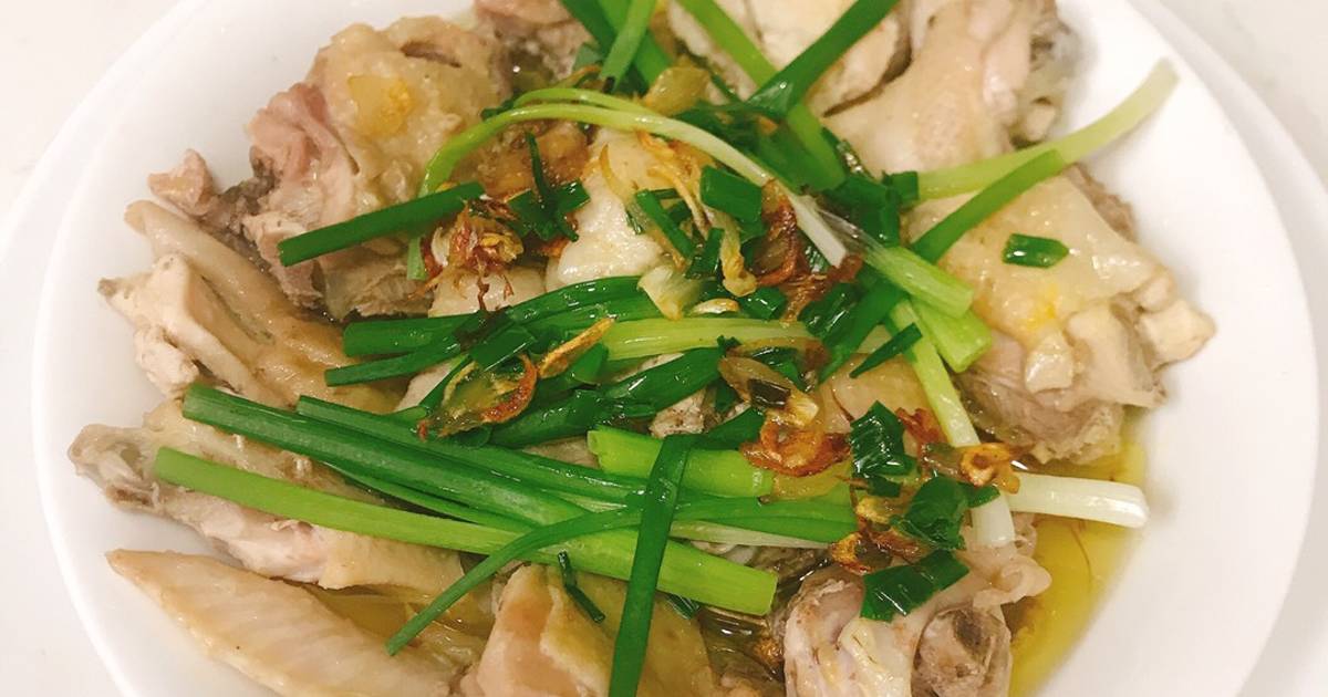 Gà hấp hành gừng