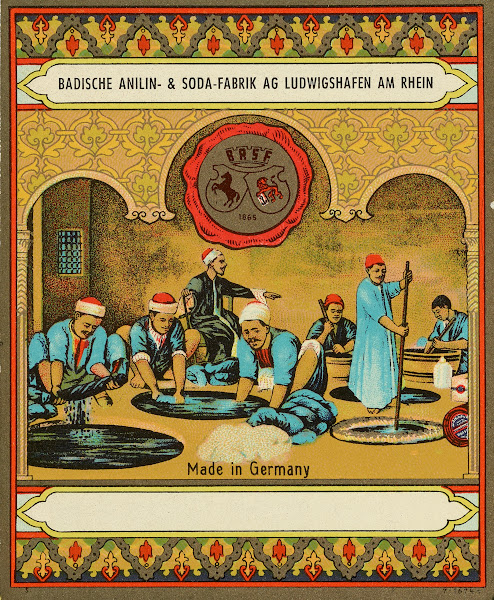 Badische Anilin  Soda Fabrik dye label with indigo dye workers Circa 1900