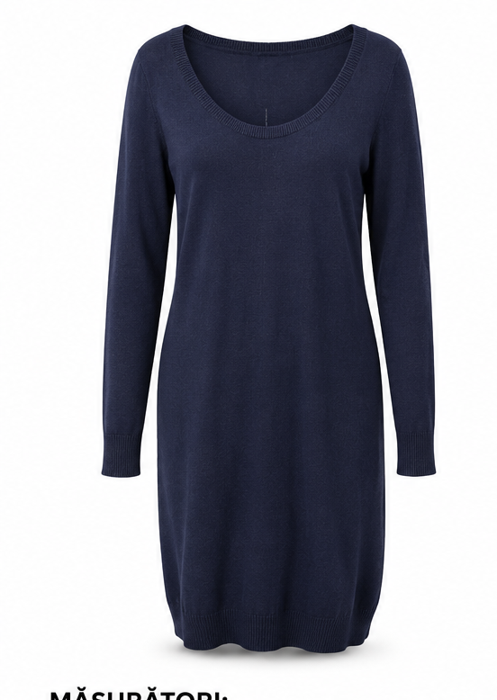 Dama - Rochie tricotată bleumarin cu mânecă lungă - M