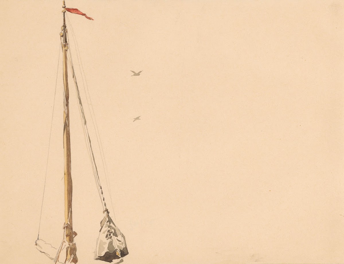 Studieblad met mast van een schip 1870   1931
