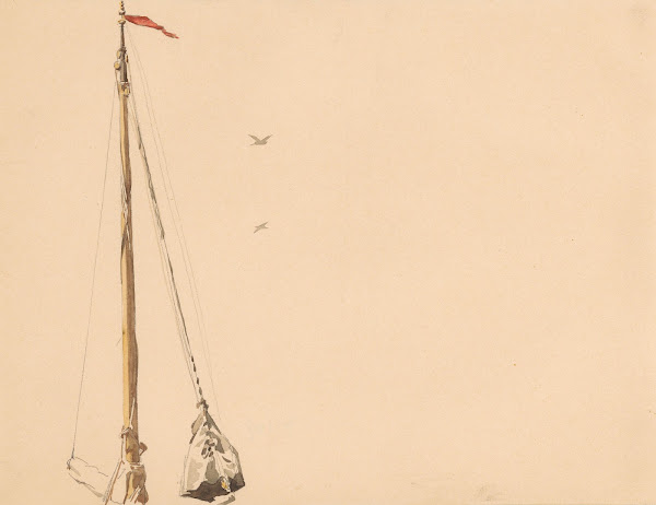 Studieblad met mast van een schip 1870   1931