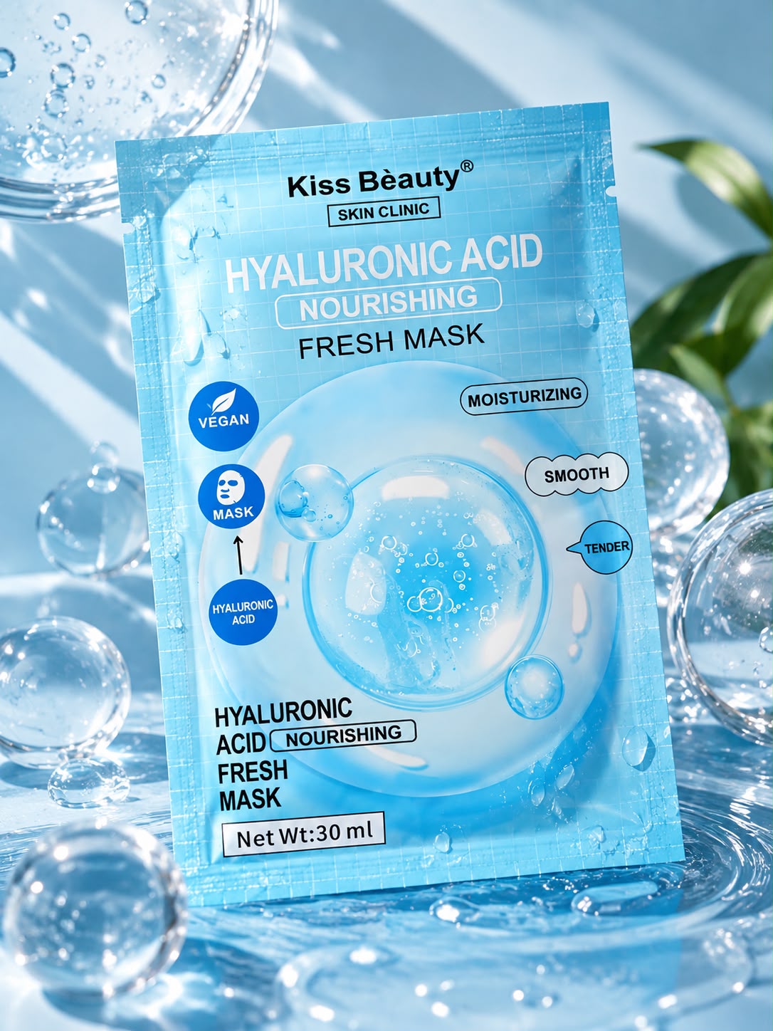 Mascarilla facial con ácido hialurónico Kiss Beauty