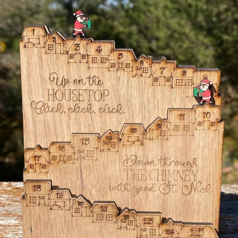 Christmas wooden Advent calendar, table decoration