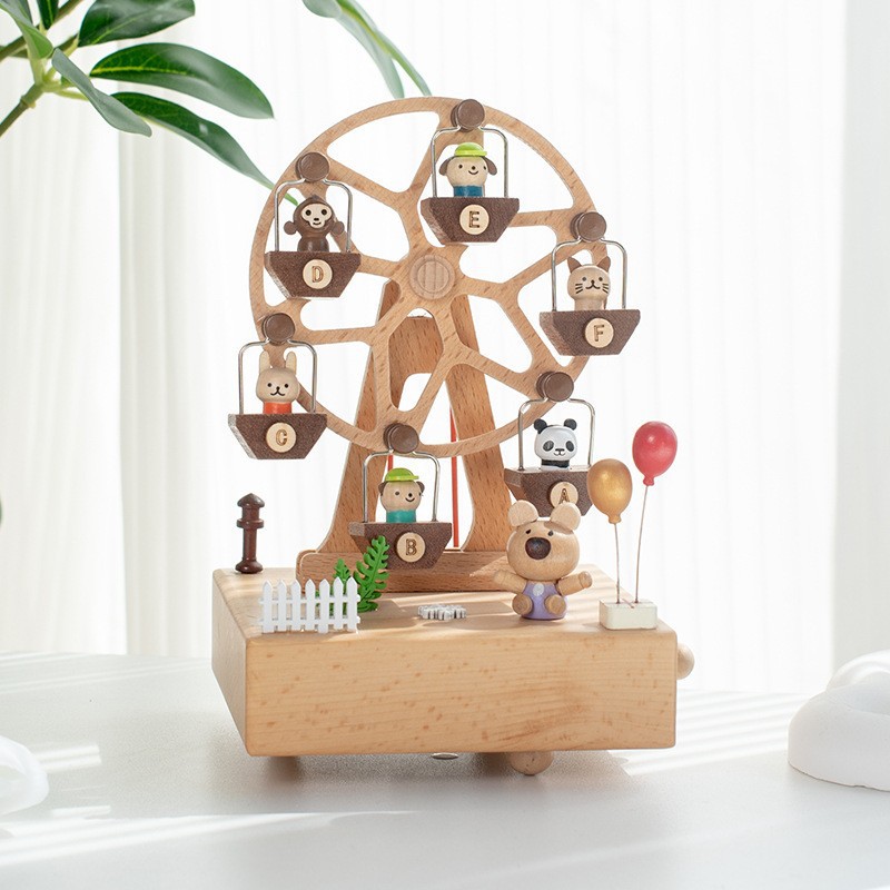 Decorative wooden music box with mechanical movement