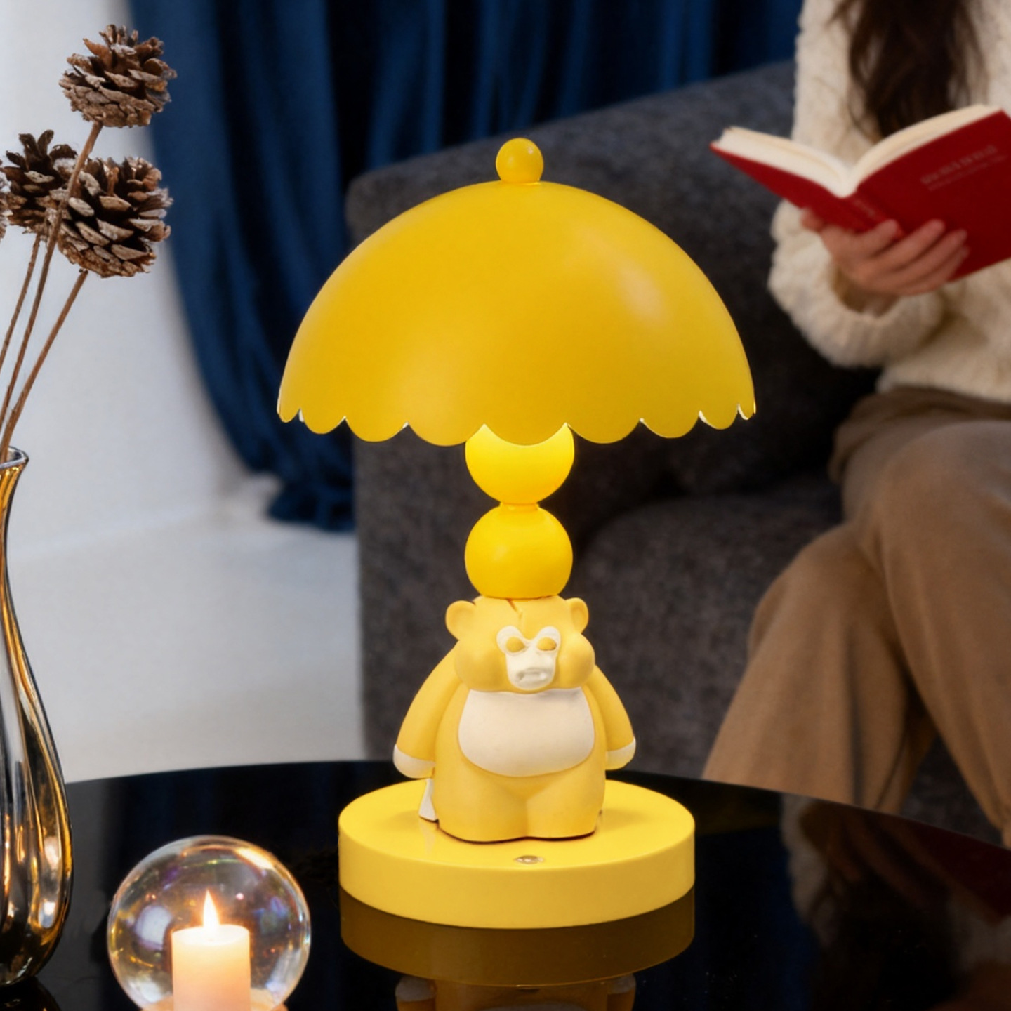 Monkey table lamp, ABS, yellow, touch control