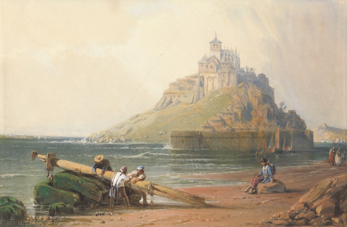 View of Mont St Michel with Figures on the Beach