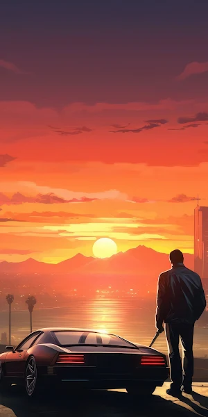 Miami Vibes, Synthwave, Retro Aesthetic, Sunset Scene 4K iPhone Wallpaper Background