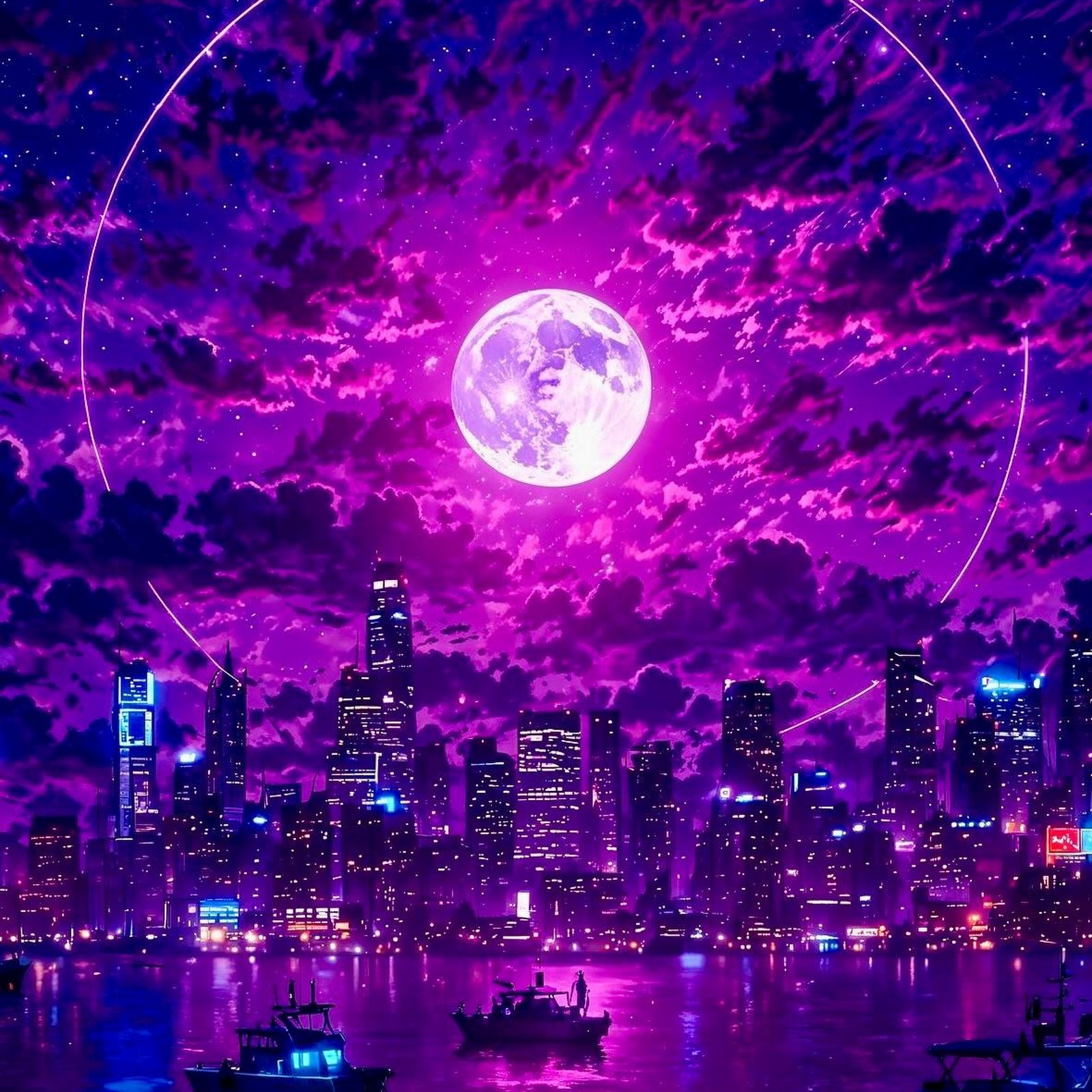 Download Purple Aesthetic, Cityscape, Night Photography, Neon Lights Full HD iPhone