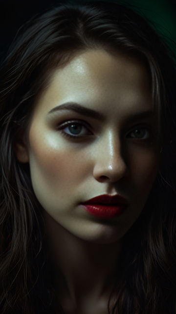 Dramatic Portrait of Woman with Red Lips and Green Eyes - Free mobile Wallpaper