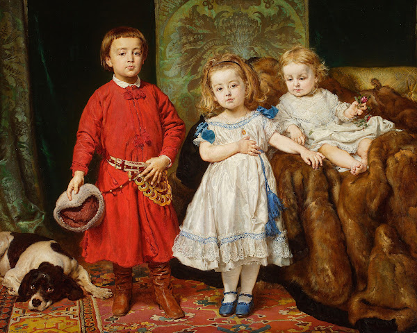 Portrait of artists three children Tadeusz Helena and Beata 1870