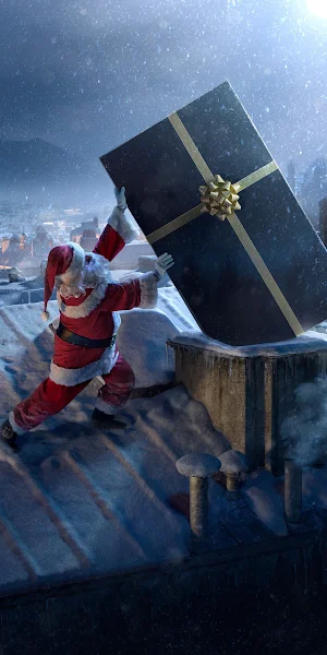 Santa Claus Chimne Present Delivery 4K iPhone Wallpaper Background