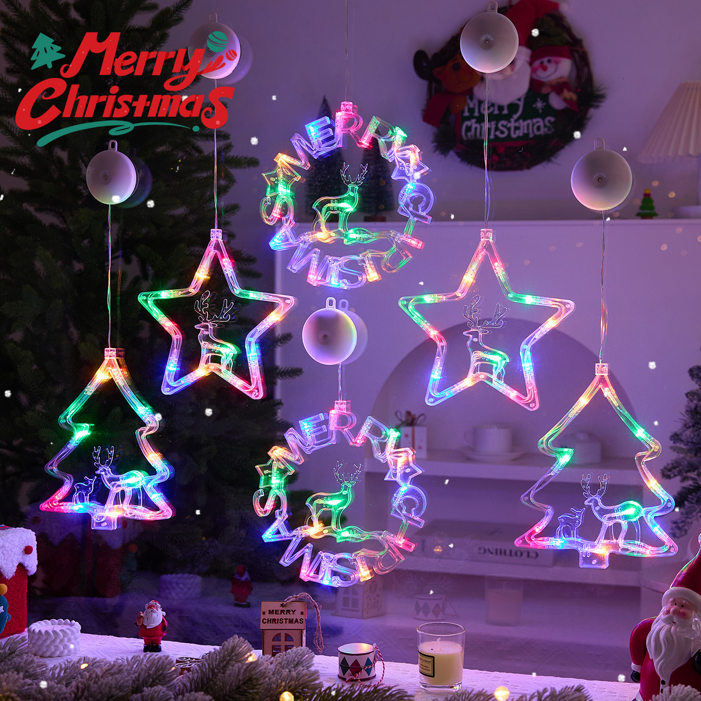 LED Christmas suction light for windows and glass