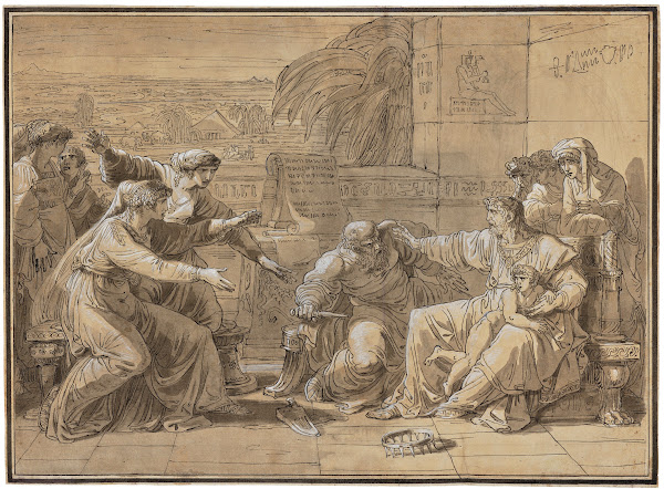 The infant Moses casting the Pharaohs crown to the ground