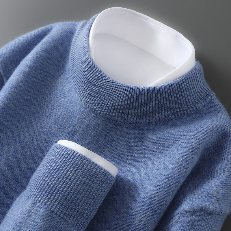 Men's Wool Sweater, Half Collar, Knitted, Loose Fit