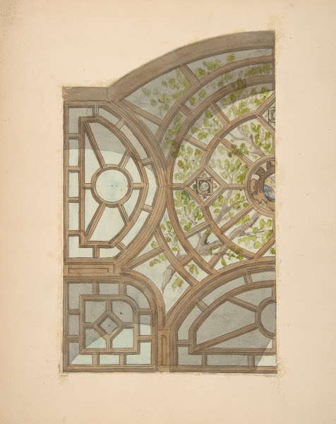 Design for one section of a ceiling painted with trees and lattices 19th Century