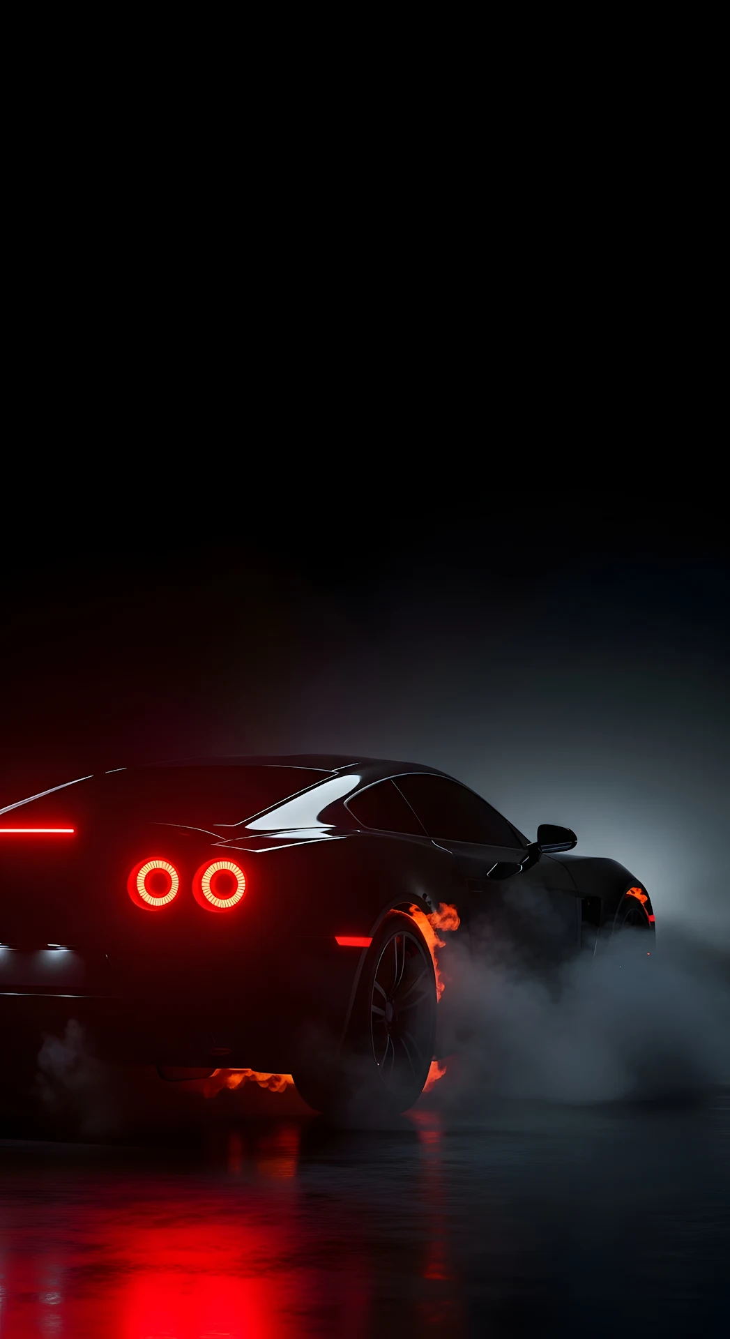 Low-Key Studio Shot of a Black Sports Car with Glowing Taillights and Smoke - Free 4K mobile Wallpaper