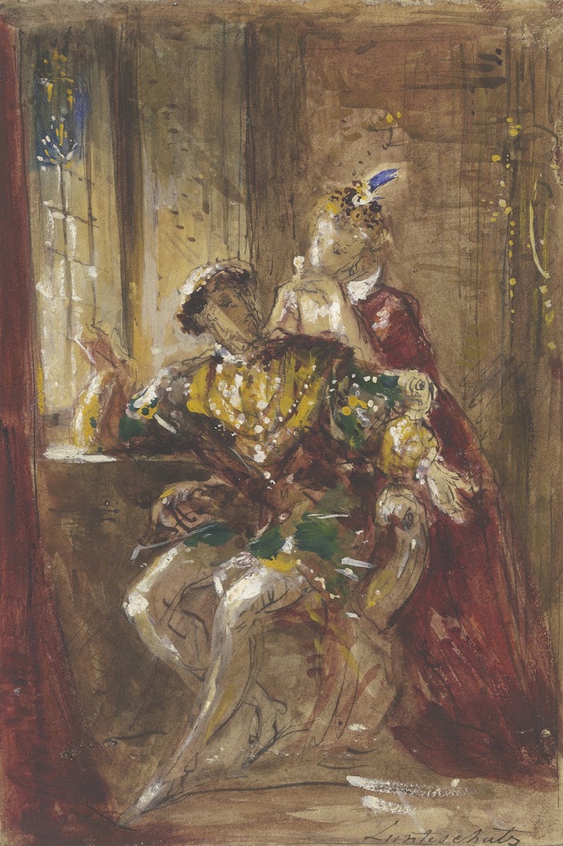 Sitzender Kavalier mit hinter ihm stehender Dame