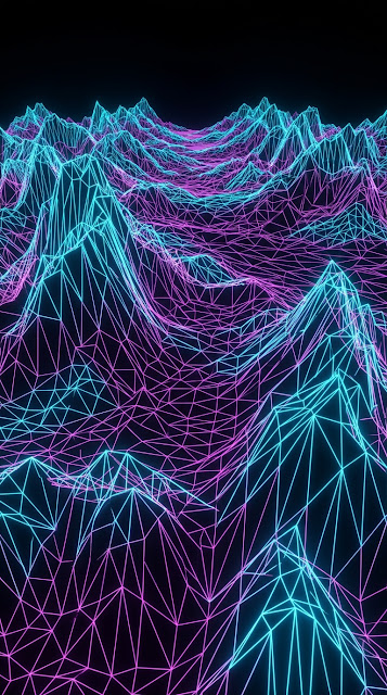 Vibrant Neon Cyberpunk Topographic Landscape Grid - Free mobile Wallpaper