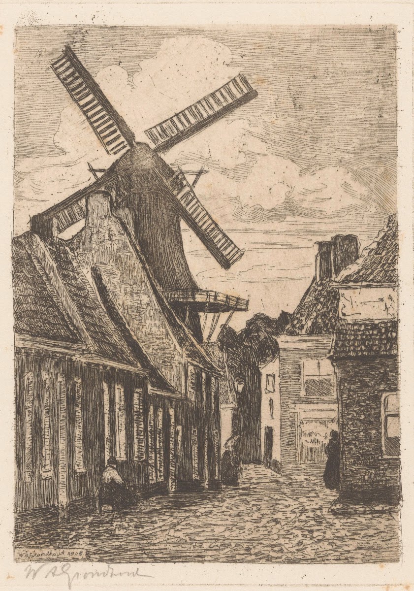 Straatgezicht met molen 1905