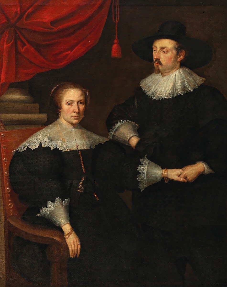Portrait Of A Lady Seated With A Gentleman Holding Her Hand first half of the 17