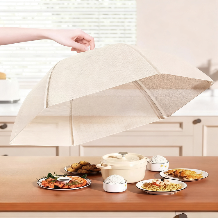 Foldable food cover made of mesh fabric