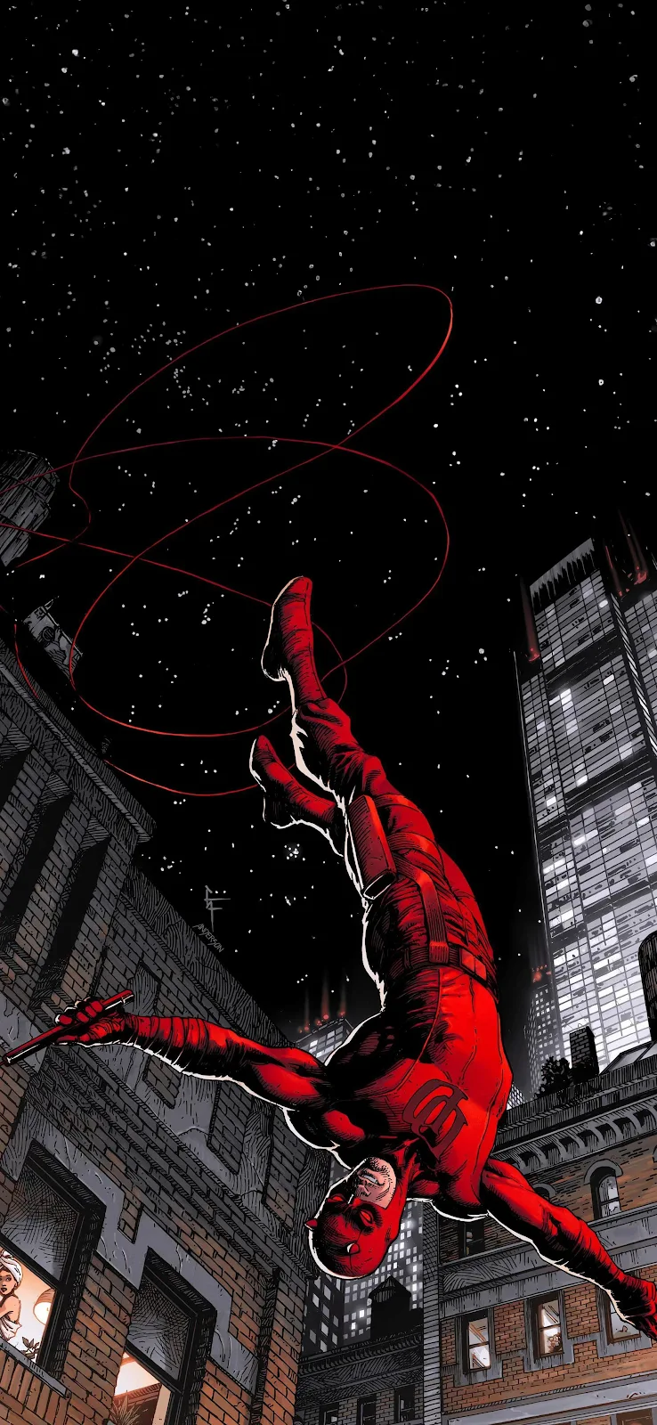 Daredevil Falling Through Hell's Kitchen - Comic Book Illustration 2K iPhone Wallpaper (1873x4058)