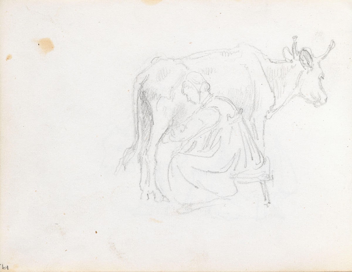 Kvinne som melker en ku 1848
