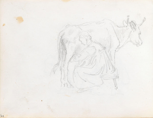 Kvinne som melker en ku 1848