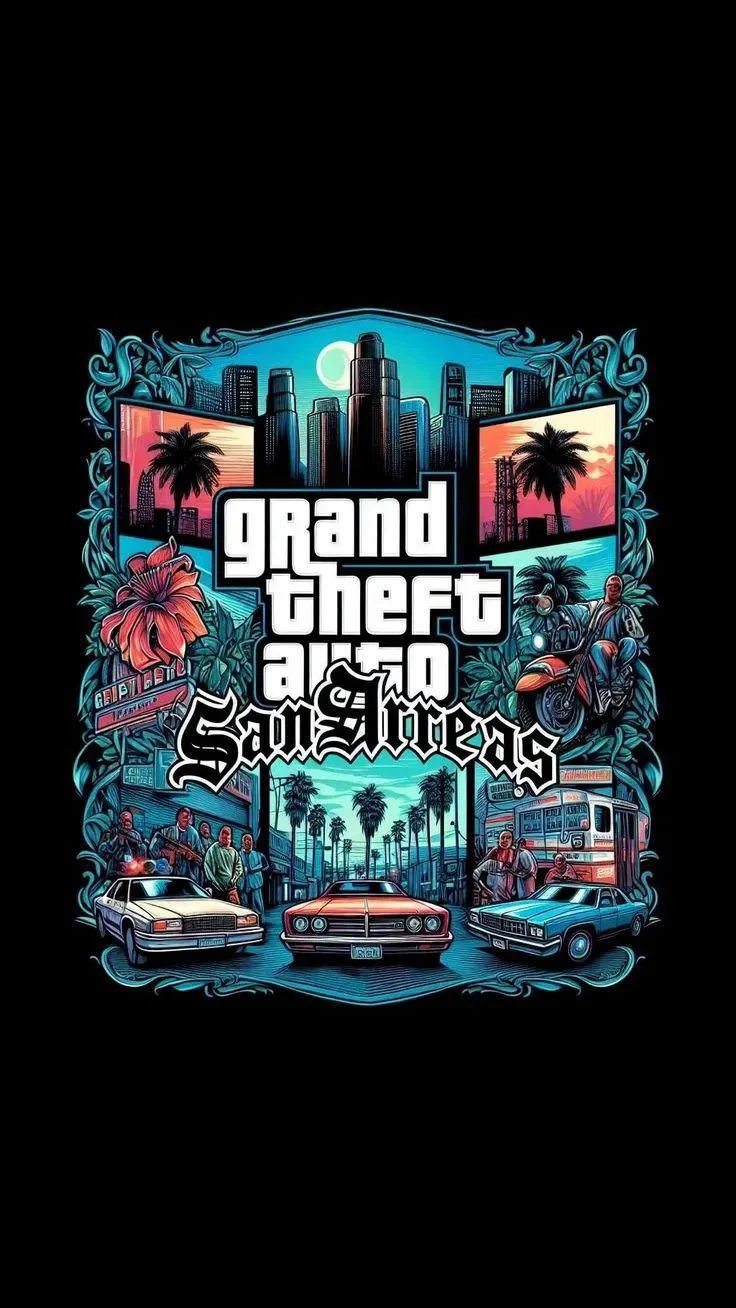 Grand Theft Auto San Andreas Artwork - Digital Graphic Art iPhone Wallpaper (736x1308)