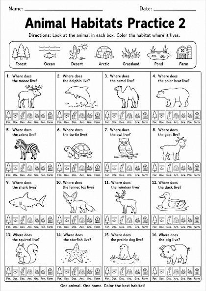 Animal Habitats Practice 2