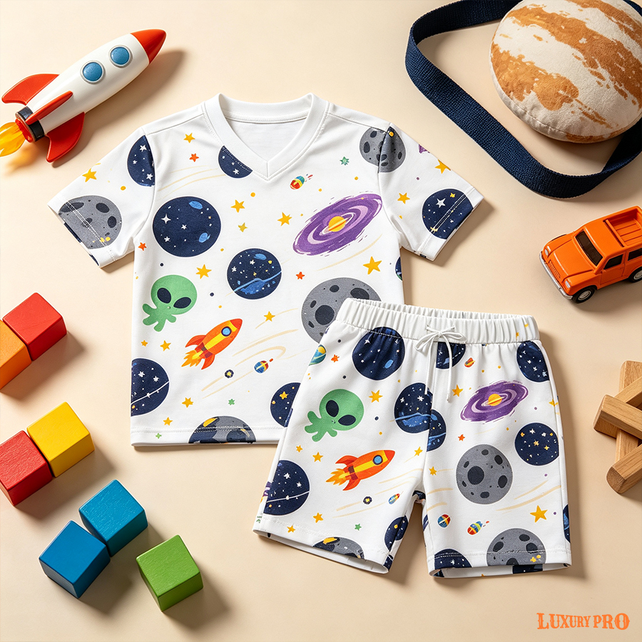AOP MEG Children's Football V-neck Short Sleeve+MEG Children's Beach Pants