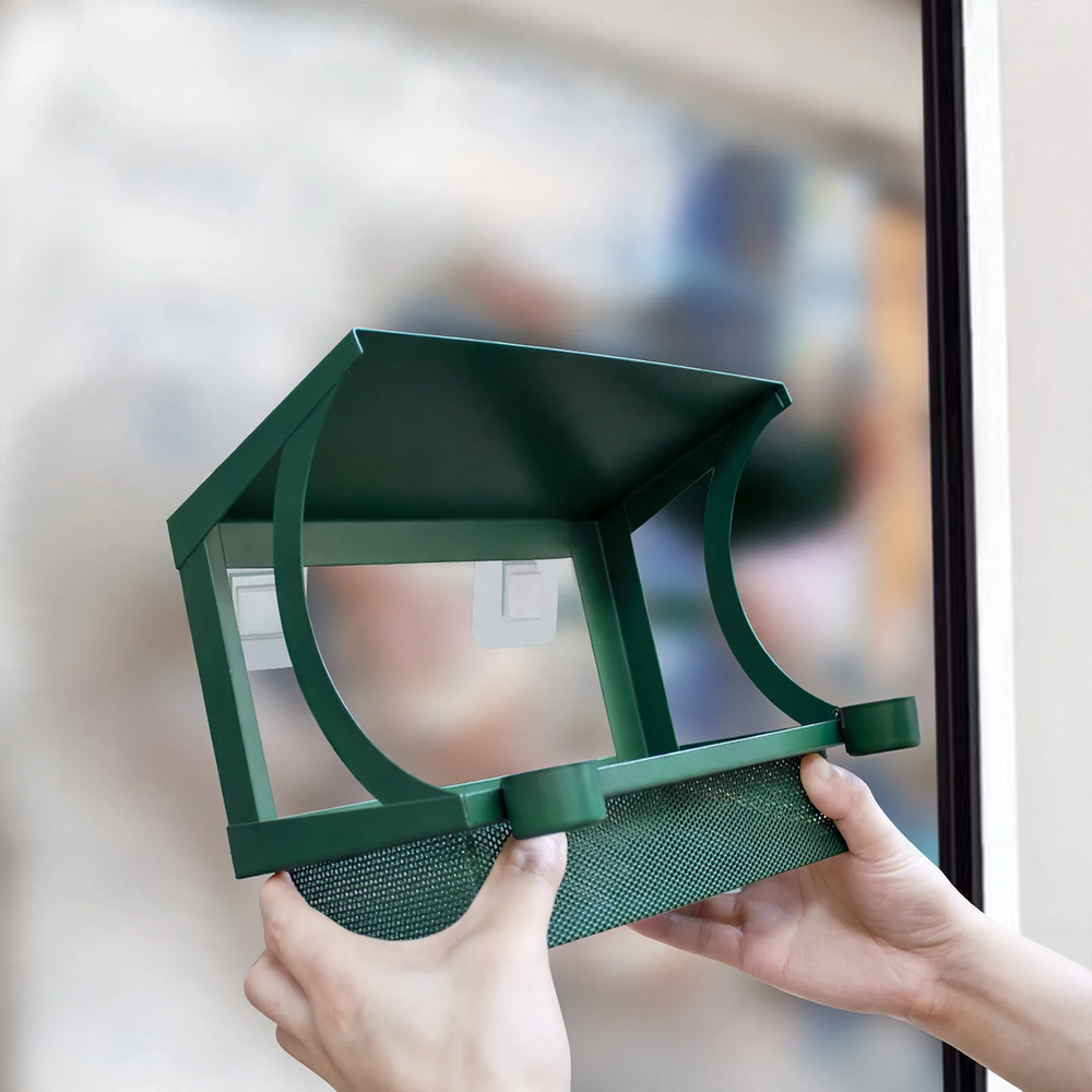 Metal bird feeder for window wall mounting