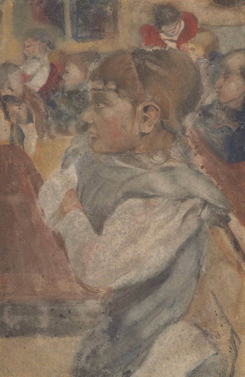 Zittend meisje achter schoolbank 1874
