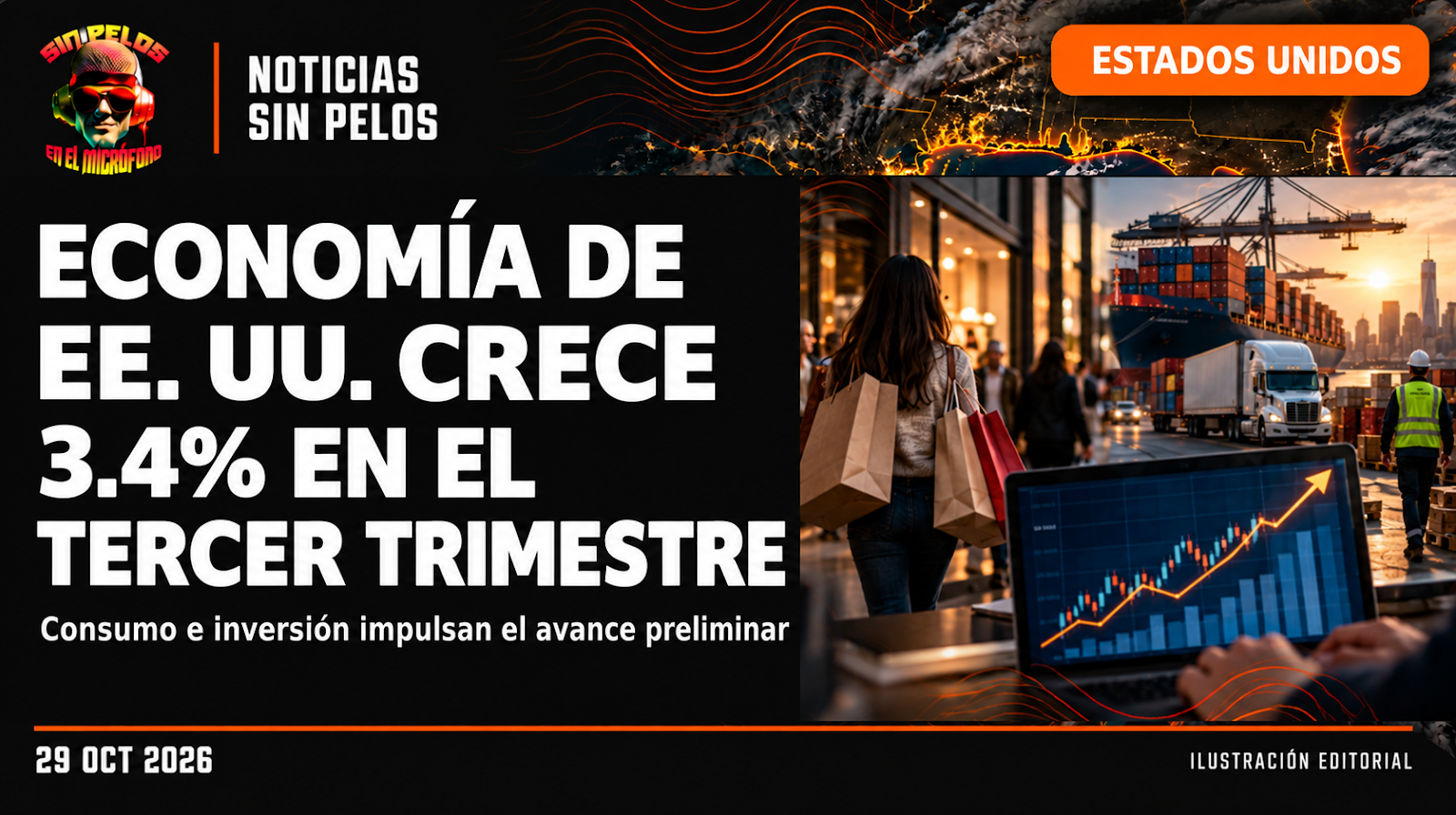Economía de Estados Unidos crece 3.4% en el tercer trimestre