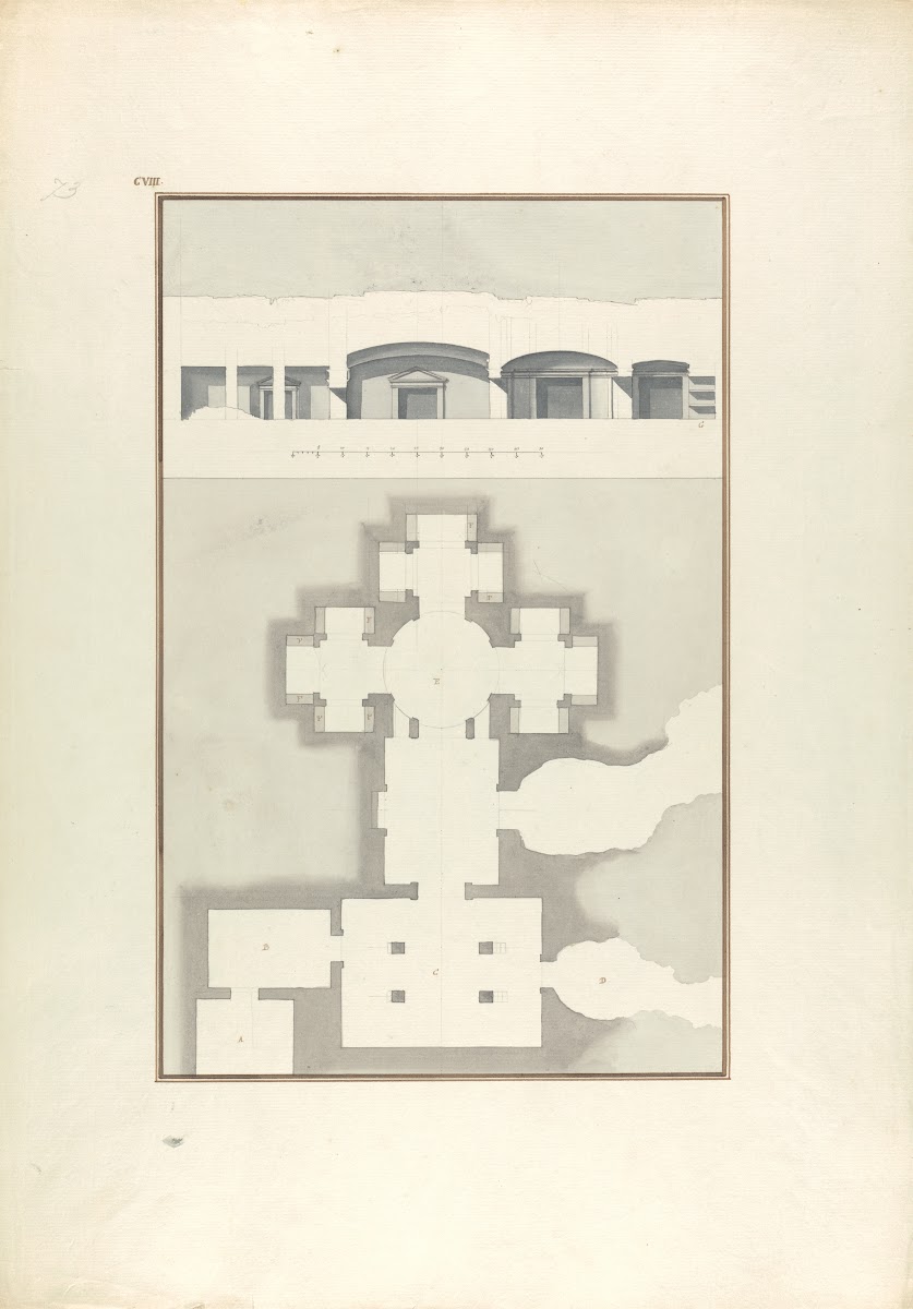 Plan and View of a Cave Temple or Tomb ca 1750