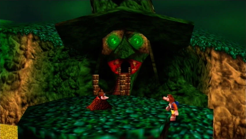 Screenshot of Banjo-Kazooie Mumbomania Dreams remake showing Banjo and Kazooie in an island environment.