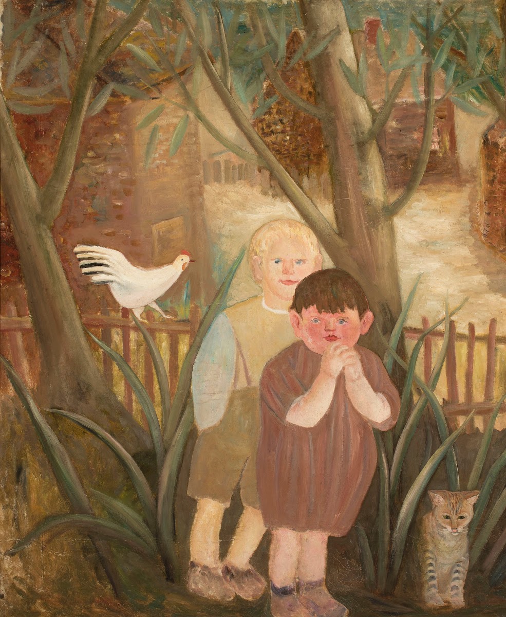 Two children with a cat 1920